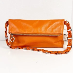 Wilsons Leather Damen kleine Vintage Y2K Orange Leder Fold-Over Schultertasche - Bild 1 von 16