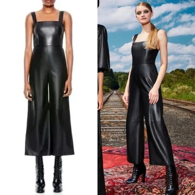 Nuevo con etiquetas Mono Alice + Olivia Avelina Cuero Vegano Pierna Ancha Talla 4 Negro Recortado Foto 1 de 4
