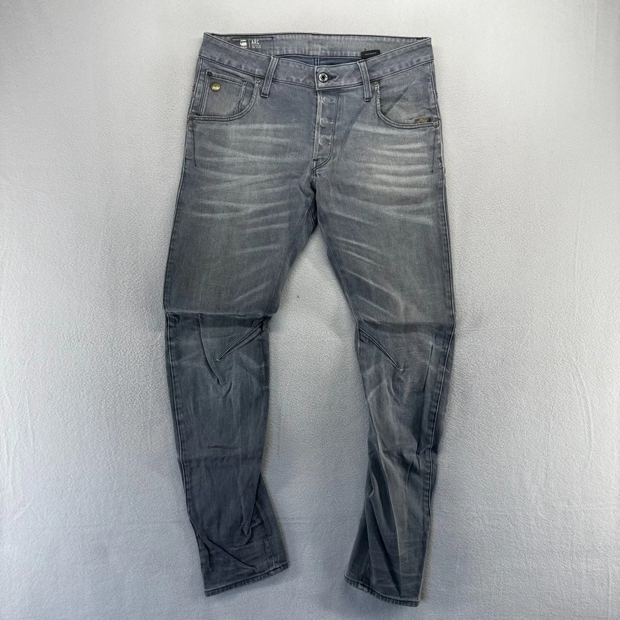 Jeans masculino G Star Raw 31x32 cinza arco 3D slim moto bigode botão desbotado voar y2k - Imagem 1 de 4