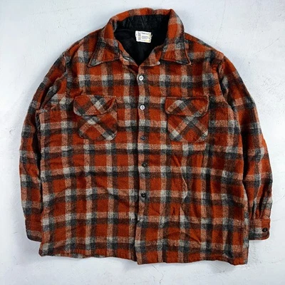 Vintage 60s 70s Towncraft Wool Flannel Blend Button Up Shirt Penneys XL Orange - Image 1 of 4