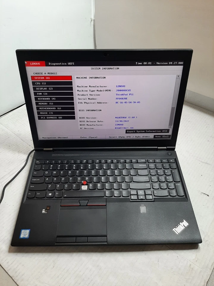 Notebook Lenovo ThinkPad P51 4K i7-7820HQ 16GB RAM SEM SSD/OS! BIOS PW! M2200 #97 - Imagem 1 de 4