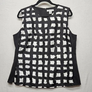Liz Claiborne Blouse Womens XL Black White Sleeveless Geometric Print Top Shirt - Picture 1 of 6