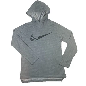 Nike Dri-Fit Dark Gray Signature Logo Hood Long Sleeve Tee Boys Size Medium - Picture 1 of 4