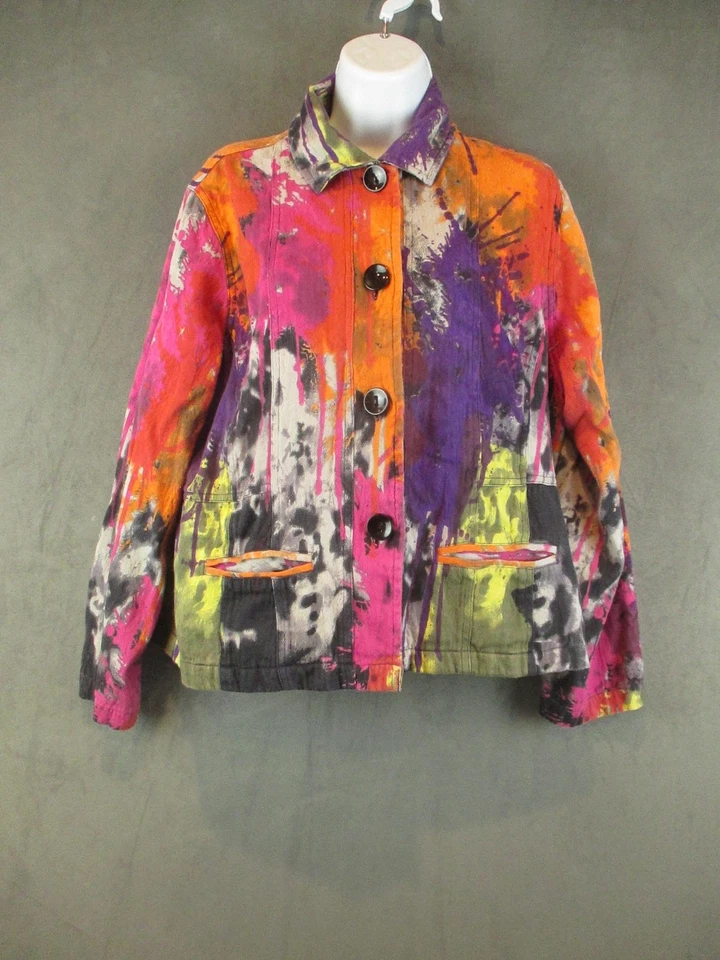 Chaqueta de perejil y salvia para mujer XL multicolor pintura abstracta salpicaduras arte artístico Foto 1 de 4