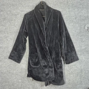 Victoria's Secret Morgenmantel Damen Medium schwarz Plüsch Velours Gürtel gesticktes Logo - Bild 1 von 5