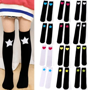 Baby Kid Girl Black White Heart Star Socks Over Knee Leg Warmer High Stockings  - Picture 1 of 25