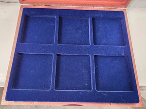 Wood Presentation Box/Case with six 74x74mm Spaces – Blue Insert for coins bars - Picture 1 of 8