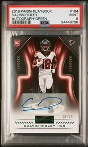 2018 Panini Playbook Rookie Signatures Green Auto 104 Calvin Ridley 16/25 PSA 9 - Picture 1 of 2