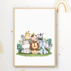 Safari Tiere Kinderzimmer Bild DIN A4 Poster Babyzimmer Wandbild Dekoration - Bild 1 von 3