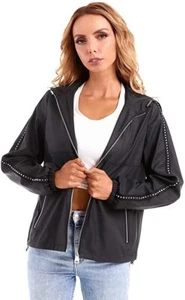 DIASHINY Women's Hooded Zip Up Windbreaker Jacket in Black Size Small EUC - Picture 1 of 7