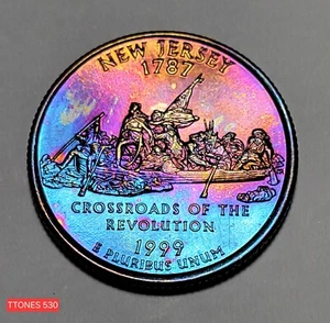1999-D UNC NEW JERSEY STATE QUARTER MONSTER TONED GORGEOUS COLOR TTONES530 - Picture 1 of 2