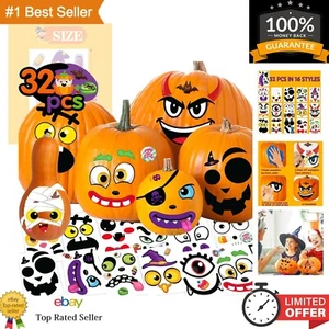 Reusable Vinyl Pumpkin Stickers - 32 Sheets for Kids Halloween Decorating - Picture 1 of 9