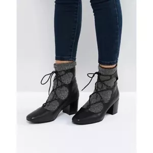 Solsana Cupid Black Leather Glitter Ghillie Boots Women's Sz 38 EU Whimsigoth - Picture 1 of 8