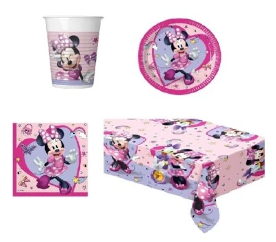 SET COMPLEANNO FESTE MINNIE DISNEY PIATTI BICCHIERI TOVAGLIA TOVAGLIOLI - Immagine 1 di 4
