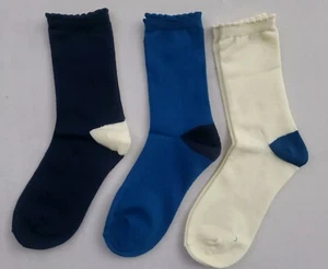 3-Pairs Pack Lucky Brand Women's Crew Socks Size 9-11 NWT $18 Teal Blue Ivory - Picture 1 of 3