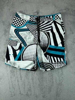 Traje de baño para hombre pantalones cortos tabla OP Ocean Pacific 34 azul negro geométrico hawaiano Foto 1 de 4