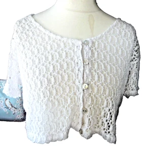 NEW LOOK Bolero- White Stretch Lace Short Sleeve UK 14-SALE-NOW REDUCED 30% - Picture 1 of 8
