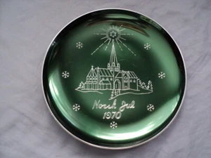Nidaros Cattedrale 1970 Norsk Piatto Natalizio Storico Norvegia Verde Anodizzato Alluminio - Foto 1 di 3