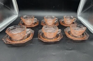 6 Anchor Hocking MAYFAIR/ OPEN ROSE PINK Depression glass CUPsaucer/cream/sugar - Picture 1 of 8