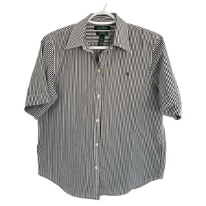 Lauren Ralph Lauren Classic Fit Cotton Button Black White Shirt Sz M VTG - Picture 1 of 8