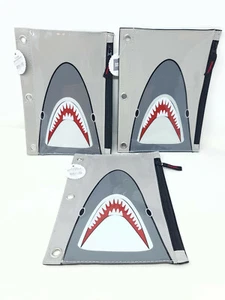 3x Pencil Case Shark Design 3 Ring Binder Compatible Zipper Closure - Picture 1 of 5
