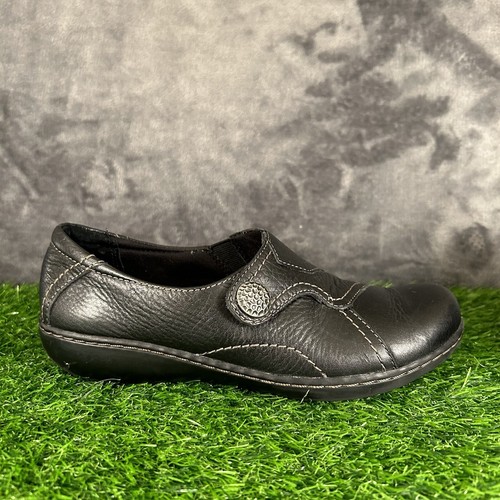 Mocassino Clarks Ashland donna 7 M nero scarpe pelle piatta slip on casual comfort