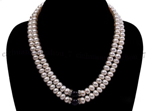 VETEMENTS Collana 2 file 7 8 mm perle rondelle naturali bianche 10 mm ametista viola 17 18''