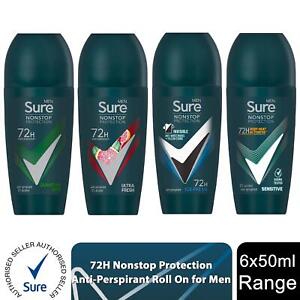 Sure Men Antiperspirant Deodorant Roll On 72H Nonstop Protection 50ml, 6 Pack