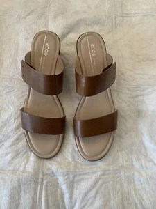 NWB ECCO Shape 40 Wedge Camel Sandals Womens Sz 9 - 9 5 EU 40 2 Strap Leather - Picture 1 of 7