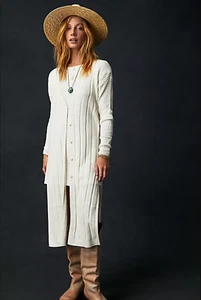 Free People Skylight Longline Ripp Strickjacke Ivory Gr. S Neu mit Etikett - Bild 1 von 8