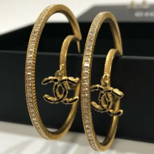 CHANEL CC Logos schwarze Emaille Strass Creolen goldfarben B20C authentisch mit Box - Bild 1 von 10
