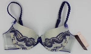 NWT PFIFF BRSP30 "Opaline" Plunge Contour Padded Lace Bra, Light Gray / Purple - Picture 1 of 7