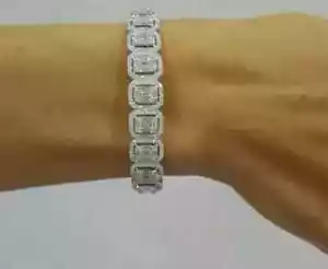 10Ct Emerald Cut Lab Created Diamond Tennis Women Bracelet 14K White Gold Plated - Picture 1 of 6