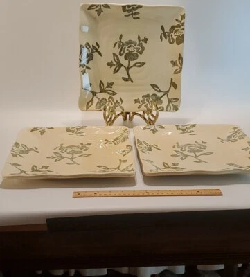Vintage Tabletops Gallery 11.5" Three Square Dinner Plates VICTORIAN FLOWER EUC  - Image 1 of 4