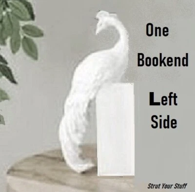 1 solo sujetalibros PAVO REAL BLANCO sobre bloque alto. Estatua o Estantería CLÁSICO ELEGANTE Foto 1 de 4