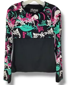 Skirt sports athletic Top Sz S Black Pink Aqua Long Sleeve Running Activewear - Picture 1 of 4