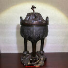 Chinese Zhou Era Archaic Taotie Bronze Ding Censer and Ming Zitan Wood Stand