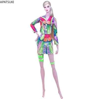 APATSUKI Grün Floral Handmade Kleidung Set für Barbie-Puppe Outfits Top Jacke Rock 1/6