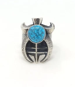 Kevin Yazzie Navajo Sterling Silver Tufa Cast Style Naja Ring Kingman Turquoise - Picture 1 of 7