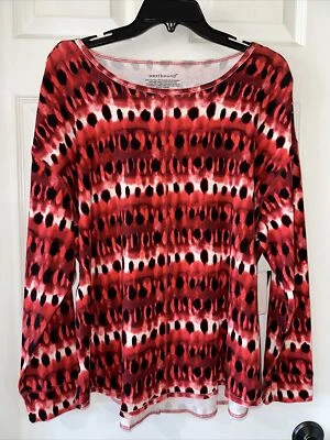Top Pullover Westbound Para Mujer XL Manga Larga Cuello Redondo Geo Rojo Multi NUEVO Foto 1 de 4