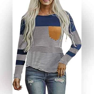 Diukia Women's Fashion Printed Color Block Long Sleeve Tops Patch Pocket Tunic - Picture 1 of 6