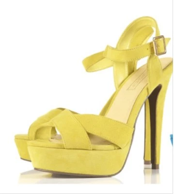 Topshop Tacones Plataforma Gamuza Amarillo/Lima Talla 9 Usados Excelente Estado Foto 1 de 4