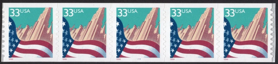 Scott #3281 Flag Over City Plate # (PNC5) 5 Stamp Coil - MNH P#7777 Large Date - Image 1 of 1