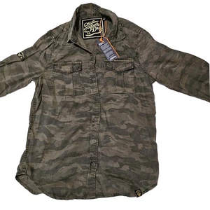 Superdry Mujer Camisa Militar Camuflaje Manga Larga Con Botones Verde Talla 8 - Imagen 1 de 8
