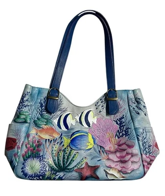 Anna by Anuschka Tesoros del Arrecife Bolso de Hombro Cartera Azul Pez Tropical Foto 1 de 4