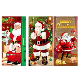 Christmas Door Cover Santa Claus Front Door Banner Decorative Holiday Banner - Picture 1 of 15