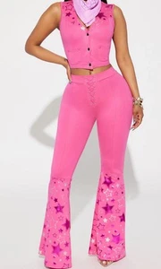 Barbie Pink Cowgirl Star Flare Pant Cowgirl Fashion Nova Halloween Costume M/L - Picture 1 of 14