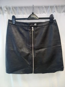 ❤️ Topshop Black Front Zip Faux Leather Skirt Size 14 Vgc - Picture 1 of 3
