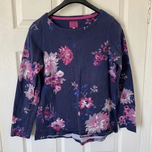 Joules Top Nany Blue with Flower print Size Uk 14 Floral Pink Long Sleeve Jumper - Picture 1 of 10