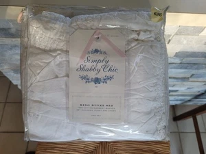 Simply Shabby Chic Rachel Ashwell Ruched KING Duvet Shams Set White Cotton Beach - Picture 1 of 3